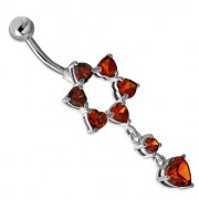 Star of David Belly Navel Ring w Garnet CZ 316L & Silver, f337